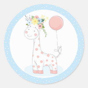 Adesivo Baby Giraffe Balão Coroa Floral Pastel Azul Zoo 