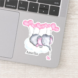 Adesivo Baby Girl Elephant on Cloud with Pink Hearts Vinyl