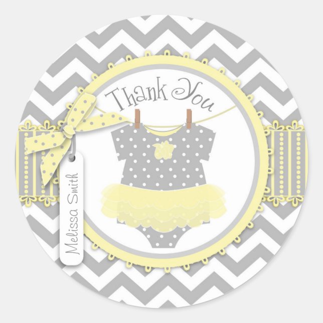 Adesivo Baby Girl Tutu Chevron Impressão Obrigado Rótulo (Frente)