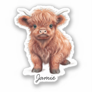 Adesivo Baby Highland Cow Nome Personalizado