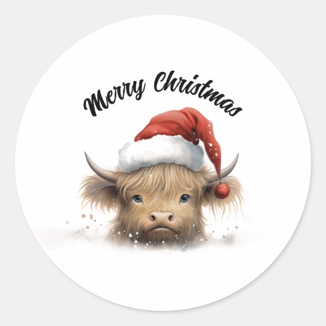 Adesivo Baby Highland Cow Santa Hat (Frente)