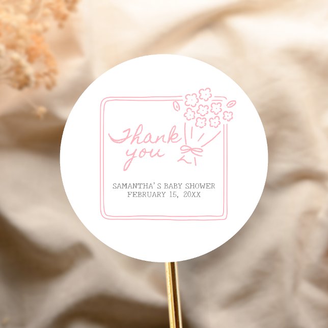 Adesivo Baby In Bloom Baby Shower (Hand Drawn Baby in Bloom Baby Shower Sticker)