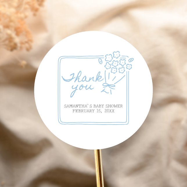 Adesivo Baby In Bloom Baby Shower (Blue Hand Drawn Baby in Bloom Baby Shower Sticker)