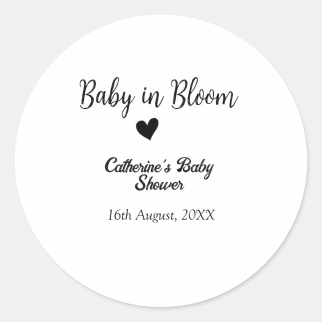 Adesivo Baby in bloom baby shower simple black heart date (Frente)