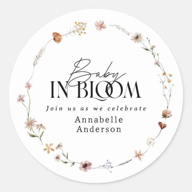 Adesivo Baby in bloom wildflower baby shower invitation (Frente)