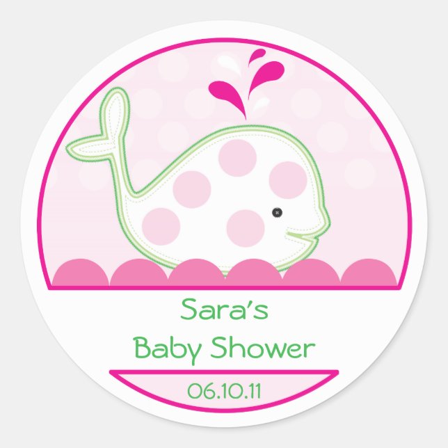 Adesivo Baby Invitation ou Favor Sticker - Baby Girl Whale (Frente)