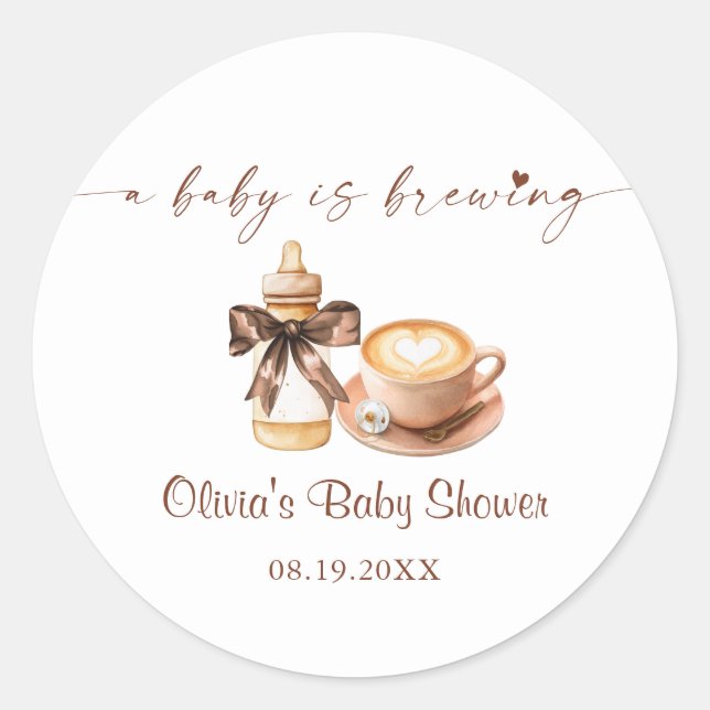 Adesivo Baby Is Brewing Coffee Baby Shower (Frente)