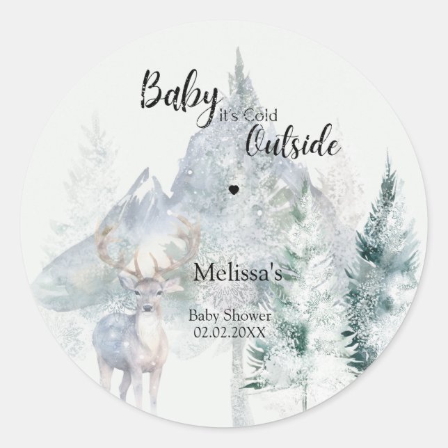 Adesivo Baby Its Cold Outside Winter Evergreen Baby Shower (Frente)