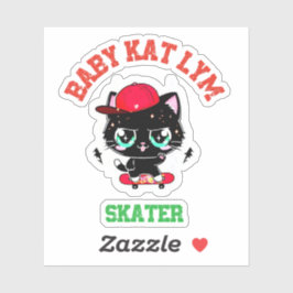 Adesivo Baby Kat Lym Cute Skater Cat Cartoon Art