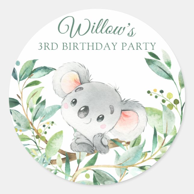Adesivo Baby Koala Bear Festa de aniversário Personalizada (Frente)