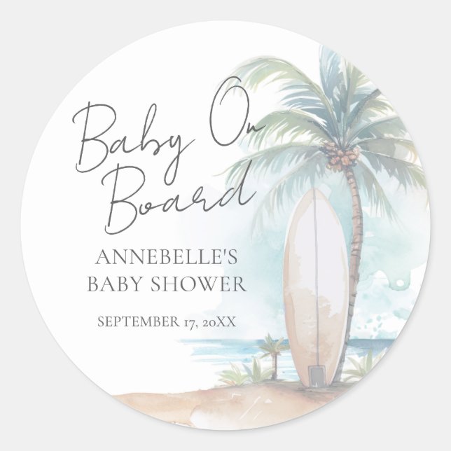 Adesivo Baby On Board Beach Baby Shower (Frente)