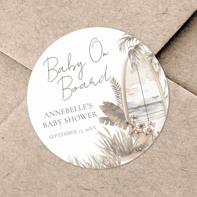 Adesivo Baby On Conselho Beach Chá de fraldas (Baby On Board Beach Baby Shower Classic Round Sticker)
