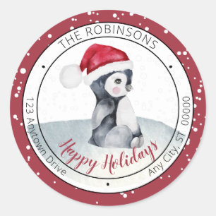 Adesivo Baby Penguin Família Santa Hat Feliz Feriados