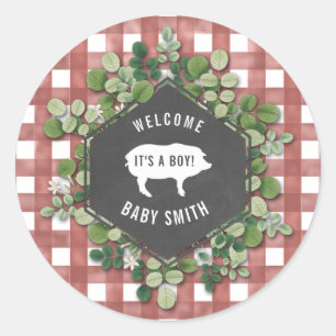 Adesivo Baby q Gingham Botanical Pig Chá de fraldas