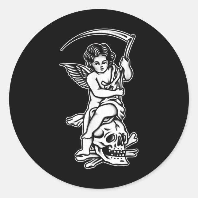 Adesivo Baby Reappeler Skull Scythe Blackwork Tattoo Flash (Frente)