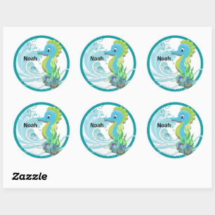Adesivo Baby Seacavalo   Blue Personated Round Sticker