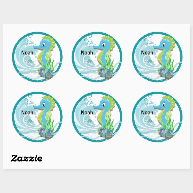 Adesivo Baby Seacavalo | Blue Personated Round Sticker (Folha)