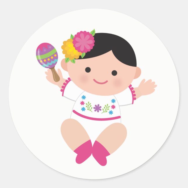 Adesivo Baby Señorita, Fiesta Baby Shower Stickers (Frente)