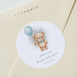 Adesivo Baby Shower for Boy Blue Balloon Teddy Bear