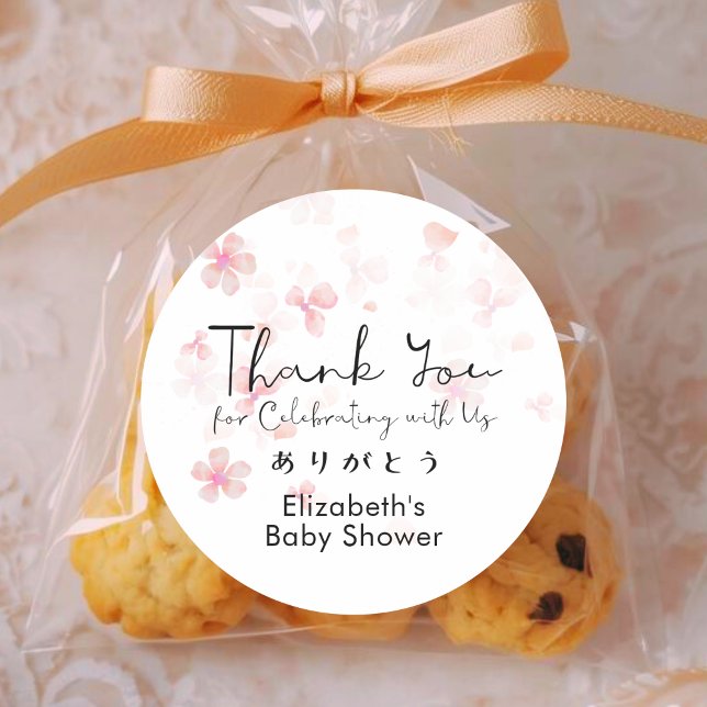 Adesivo Baby Shower Thank You Cherry Blossom Floral Script (Criador carregado)