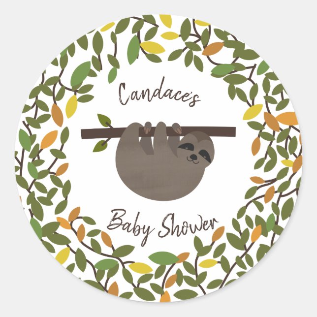 Adesivo Baby Sloth Autumn Greenery Chá de fraldas (Frente)