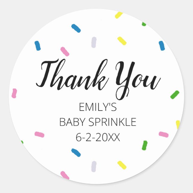 Adesivo Baby Sprinkle Obrigado Rainbow Party Stickers (Frente)