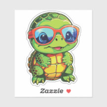 Baby Turtle Sticker with Glasses - Kawaii Vinyl 
