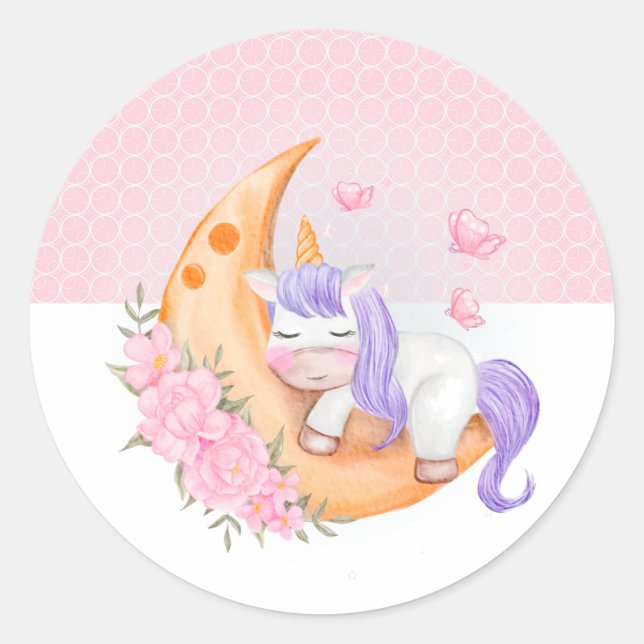 Adesivo Baby Unicorn Over The Moon with Flowers (Frente)