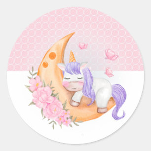 Adesivo Baby Unicorn Over The Moon with Flowers