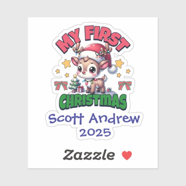 Adesivo Baby's First Christmas Santa Deer Personalized (Folha)