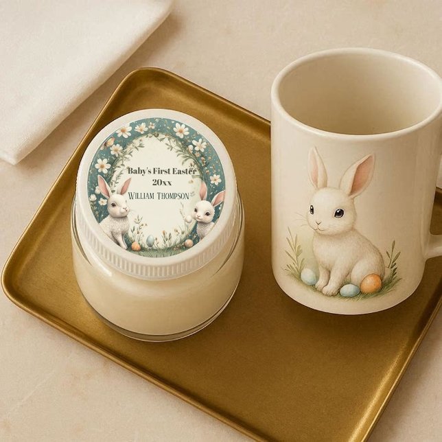 Adesivo Baby's First Easter Spring Wreath Woodland Animals (Baby's First Easter Spring Wreath Woodland Animals Classic Round Sticker)