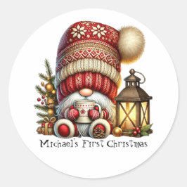 Adesivo Baby's First Gnome Christmas Round Sticker