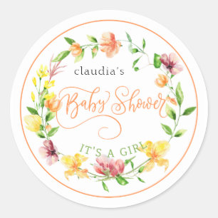 Adesivo babyshower botânico amarelo-aquarela floral
