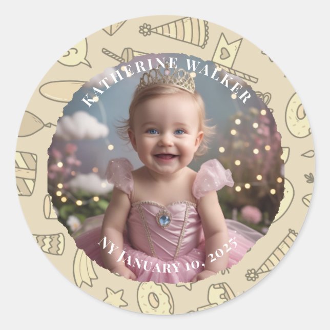 Adesivo BABYSHOWER pastel beige bunny cute party photo (Frente)