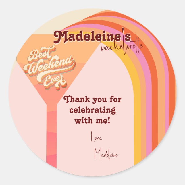 Adesivo Bachelorette de Abstrato sunset com arco retrô (Frente)