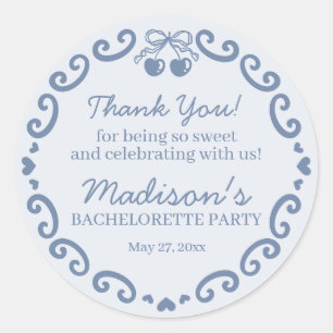 Adesivo Bachelorette de Bolo Retro Cardíaco com Arco Azul