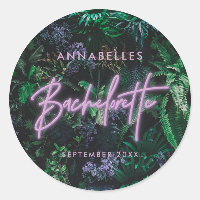 Adesivo Bachelorette de neon roxa brilhante moderna (Frente)
