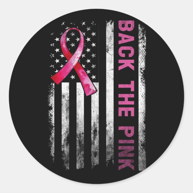 Adesivo Back The Pink Ribbon American Flag Breast Cancer (Frente)