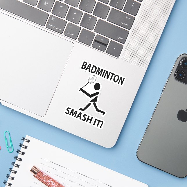 Adesivo Badminton Smash It Jogador Esportivo Badminton (Notebook com iPhone)