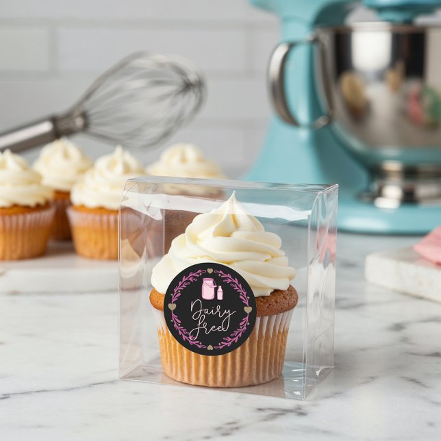 Adesivo Bagagem Leite sem Leite Jug & Wreath Pink & Black (Bakery Dairy Free Milk Jug & Wreath Pink & Black Classic Round Sticker)