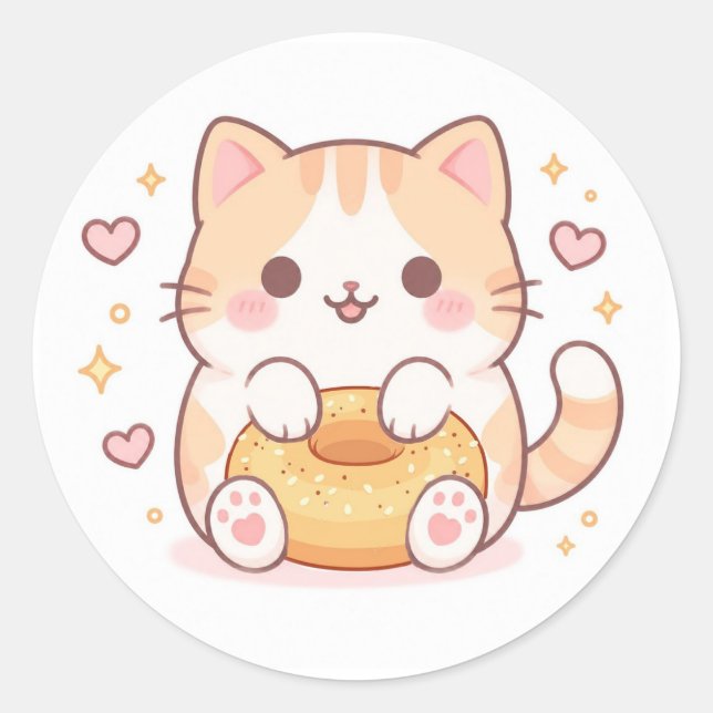 Adesivo Bagel de gato Kawaii (Frente)