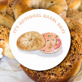Adesivo Bagels de Aquarela Salmão Fumado Dia Nacional do B