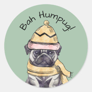 Adesivo Bah Humpug Cute Natal Pug Ilustrado Inverno