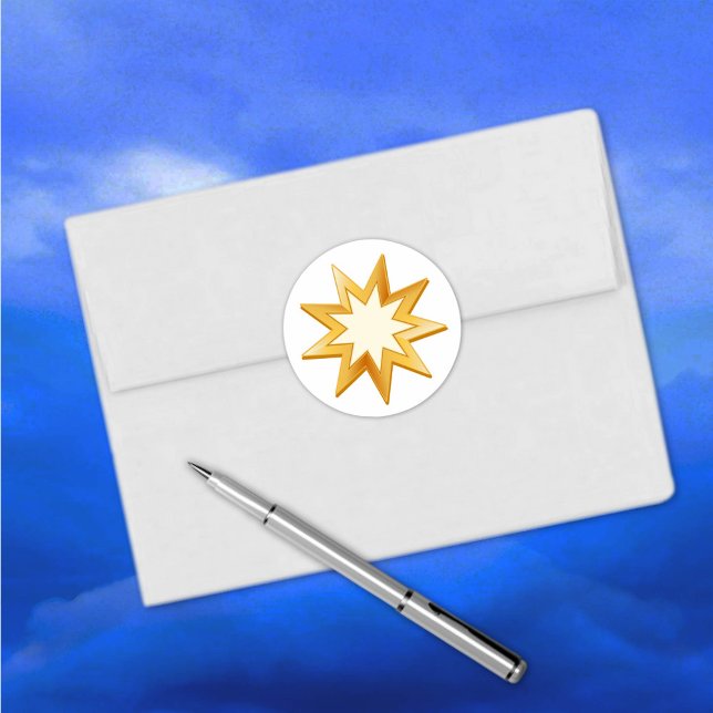 Adesivo Baha'i Sticker (Gold nine pointed star, symbol of the Baha’i faith sticker.)
