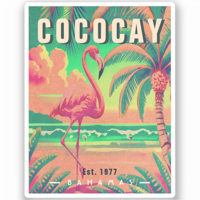 Adesivo Bahamas CocoCay Retro Flamingo Souvenir 1950 (Frente)