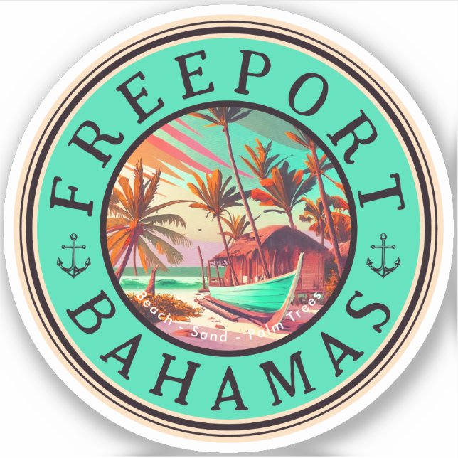 Adesivo Bahamas Freeport Retro Sunset Viagem Souvenir 1950 (Frente)