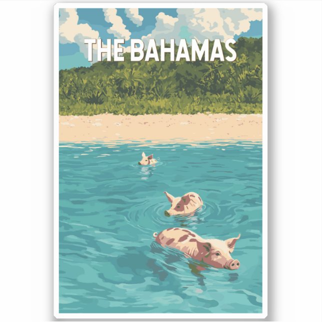 Adesivo Bahamas Ilustração Viagem Art Vintage (Frente)