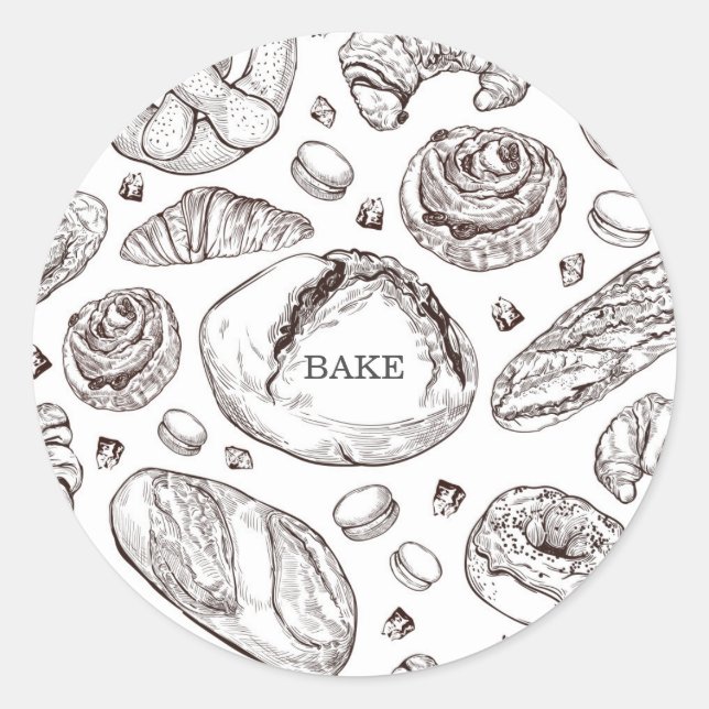 Adesivo Bake Hand Drawn Pastries Food Label (Frente)
