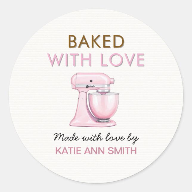 Adesivo Baked with Love Stickers Labels with Pink Mixer (Frente)