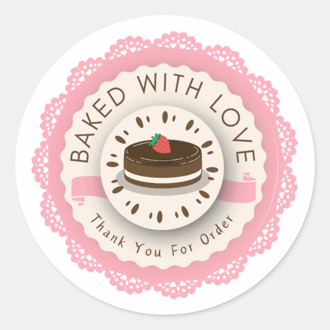 Adesivo Baked with Love Thank You For Order Round Sticker (Frente)